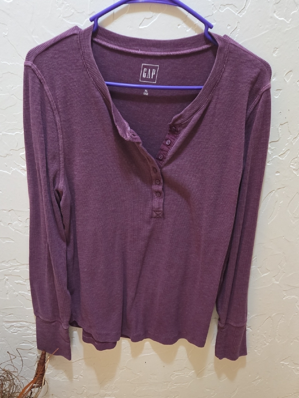GAP Plum Ribbed Henley Long-Sleeve Top